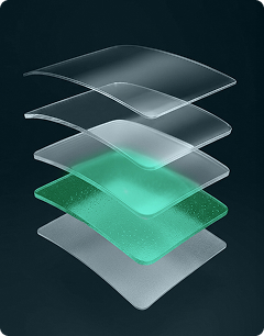 Exploded diagram of paint protection film layers with the pressure-sensitive adhesive layer highlighted in green